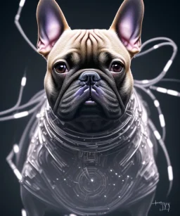 ! dream symmetry!! portrait of a french bulldog, sci - fi, tech wear, glowing lights!! intricate, elegant, highly detailed, digital painting, artstation, concept art, smooth, sharp focus, illustration, art by artgerm and greg rutkowski and alphonse mucha