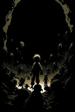 child and maggots at night surrounded by mike mignola