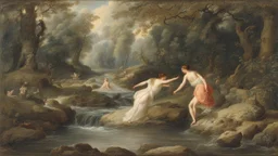 Nymphs Dancing in a stream, in a woodland clearing