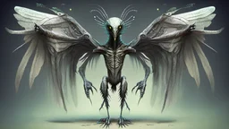 humanoid birdlike alien with insect wings and two sets of arms