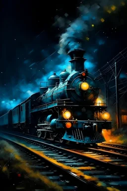create a painting with a train by night