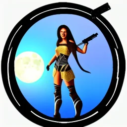 warrior lady with gun under the Moon