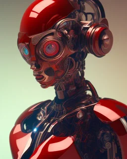 A beautiful portrait of a cyborg red color scheme, high key lighting, volumetric light high details psychedelic background