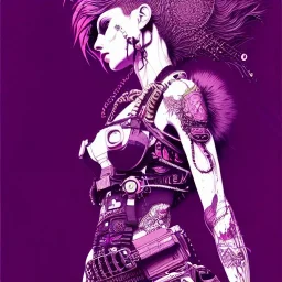 beautiful punk girl, hyper detailed, intricately detailed, illustration by <kilian eng> <Yoji Shinkawa>, purple tones,