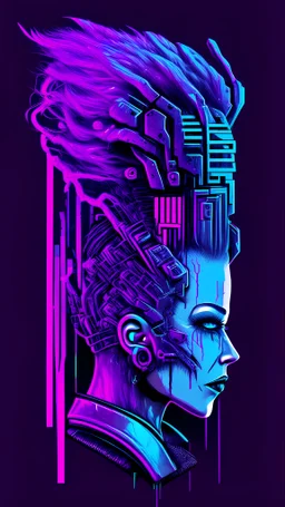 decentralized head, cyberpunk, purple, blue, pink