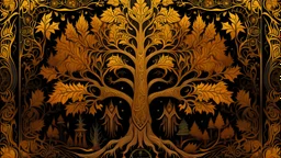 Alinor Maple in shades of gold with an Egyptian theme, in black light art style