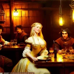 fullbody portrait 'beautiful face blonde massiveboobs medieval wench on tavern in medieval city',painting by gaston bussiere, greg rutkowski, yoji shinkawa, yoshitaka amano, tsutomu nihei, donato giancola, tim hildebrandt, oil on canvas, cinematic composition,sharp image, extreme detail,((fit full head inside picture)),32k