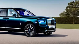 Black Luxury Rolls Royce Cullinan , Photorealistic, 4K, Ultra Detailed, Front Quarter View
