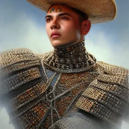 portrait,"Insanely detailed photograph of an armored mariachi warrior", intricate chainmail charo, large colorful Sombrero,elegant cape, highly detailed D20, digital painting, artstation, concept art, smooth, sharp focus, illustration, art by artgerm and greg rutkowski and alphonse mucha, 8 k