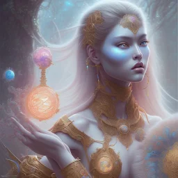 sango fantasy, fantasy magic, intricate, sharp focus, illustration, highly detailed, digital painting, concept art, matte, artgerm and paul lewin and kehinde wiley, masterpiece sexy lips Asian lady body Papu New Guina turquoise space lady space sun galaxy