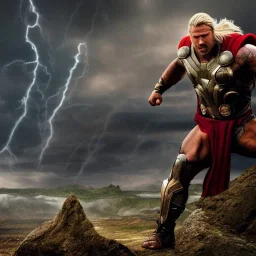 Fantasy, Dwayne Johnson as thor, heroic, award winning, insanely detailed, sunlit, realistic, fighting,acrylic paint, 8k resolution, hdr