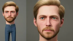 George is estimated to be 28 years of age (as of Broken Sword 4). His trademark appearance consists of blond hair, cut short in the back but left long in the front, as well as jeans with incredibly deep pockets and a blue-green jacket over a white t-shirt.