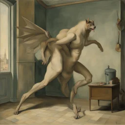 a chimera in a subliminal room, a chimera in a subliminal room, depicted by balthus