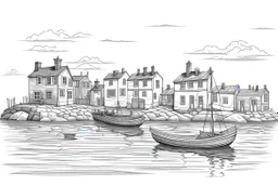 English fishing village light hb pencil line art minimalist