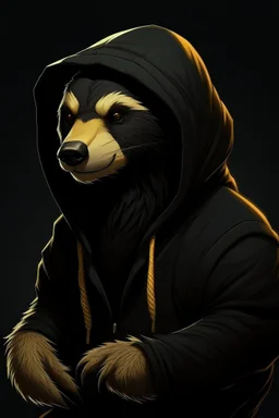 regal looking cyber honey badger wearing a black hoodie