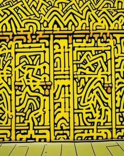 A light yellow lightning temple painted by Keith Haring