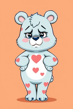 labubu dressed as a grumpy care bear, cartoon on solid background color