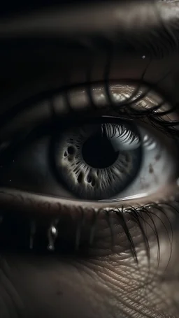 A close-up of an eye with a tear glistening in the corner, capturing the raw and unspoken emotions.
