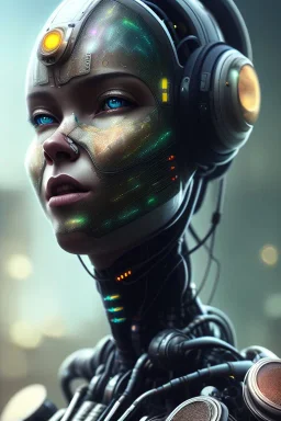 portrait,beautiful african robot, post-apocalyptic in a cyberpunk city, realistic, intriacte detail, sci-fi fantasy style, volumetric lighting, particales,highly detailed,cinamatic, deep colours,8k