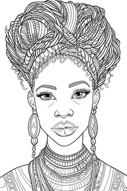 african girl face with beautiful hairstyle coloring page