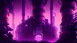 a giant factory, purple tones, dreamy, psychedelic, 4k, sharp focus, volumetrics, trippy background