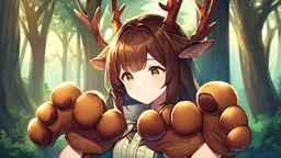 Girl and Boy, forest, ,deer hoof foots, brown hair,face,hoof hands