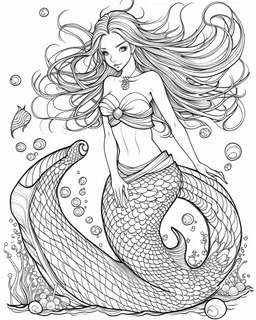 A real simple l mermaid, coloring image,