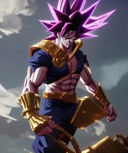 Goku, metal golden armor, defined muscles, shirtless