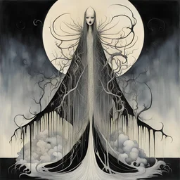 Divorced from reality metaphysical unholy roller, Willi Baumeister and Kay Nielsen and Stephen Gammell deliver a dark surreal masterpiece, icy rich colors, sinister, creepy, sharp focus, dark shines, asymmetric