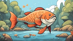 Big fish in a beautiful river style cartoon