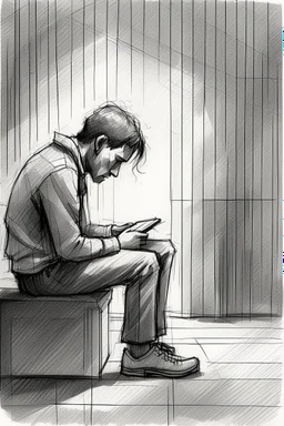 A lonely figure, their sketches reflecting the sadness of their heart.