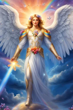 Beautiful Angel, flowers, rainbows,ufos