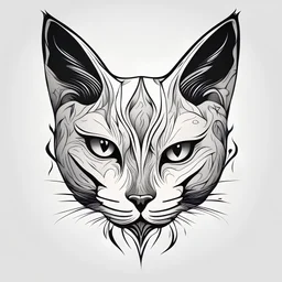 modern abstract tattoo ideas, simple minimalistic illustration on a pure white background < "The head of a tattooed black cat. dynamic image">