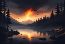 Darkness descended upon the tranquil lake as campers shared stories around the crackling fire. Unbeknownst to them, a beastly lizard lurked in the shadows, crouching with predatory intent. The eerie scene unfolded with the shimmering lake, darting fish, and a sudden attack that plunged the camp into chaos and terror. The battle for survival began, blurring the line between man and beast in the heart of the dark forest.