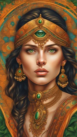 beautiful woman, 8k green eyes, gazing at viewer, zoomed out view of character, wears a bracelet, 64k, hyper detailed, expressive, timid, graceful, beautiful, golden ratio, precise, perfect proportions, vibrant, hyper detailed, complementary colors, top quality artwork, beautiful detailed background, professional, masterpiece