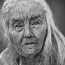 beautiful black and white photo portrait of an old woman white hair