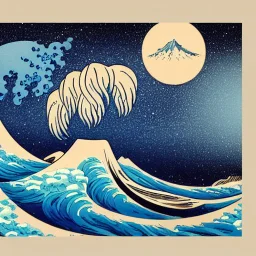 An astronaut floating in space surrounded by a halo of glowing jellyfish, done in the style of Hokusai's The Great Wave off Kanagawa