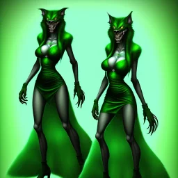 scary female werewolf whit green dress