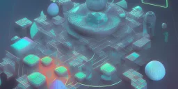 3D geometric installation, very detailed, C4D, 16k, Behance, Artstation, centered, top down camera, vibrant