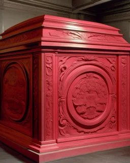 A grayish red vault made out of brimstone designed in ancient Greek pottery painted by Andy Warhol