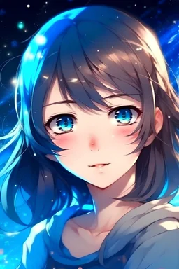 girl cute beautiful with galaxy in there eyes, style anime