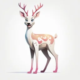 full body of a bald white tail deer standing with big smile facing left and looking left , on white background, in the style of my little pony