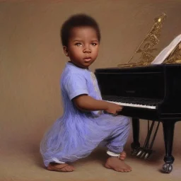 African American baby boy musician with black piano modern art by monet