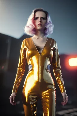 retro sci-fi portrait image from 1980, Los Angeles street explosions, fire, scared people, sweet young blonde woman walking, tight latex suit, soft color, highly detailed, unreal engine 5, ray tracing, RTX, lumen lighting, ultra detail, volumetric lighting, 3d, finely drawn, high definition, high resolution.