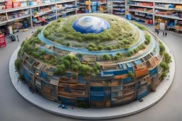 a giant walmart planet made of plastic