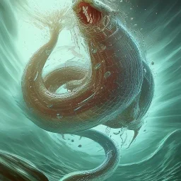 A water serpent, rearing back as it stands up in a pool of water. It looks like it is about to strike. It should be of good size, at least a dozen feet long and maybe 6 - 12 inches around.