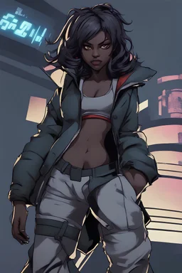 Female werewolf,futuristic, arcane style, metal gear style,night city style,king of fighters style,spideverse style,gorillaz style,street fighter 6 style