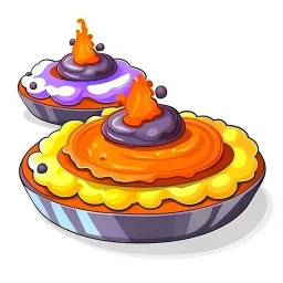 Cartoon illustration for children: muddy volcano pies, white background