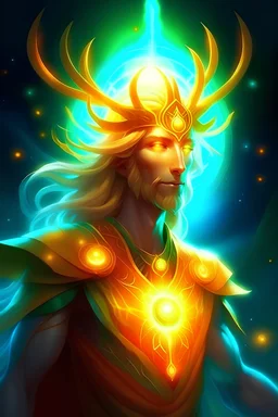 glowing radiance, sun, starlight, stars, elf, druid, proud, heroic