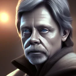 photorealistic jedi mark hamill in Star Wars, sharp blue eyes, accurate details, render, cinematic lighting